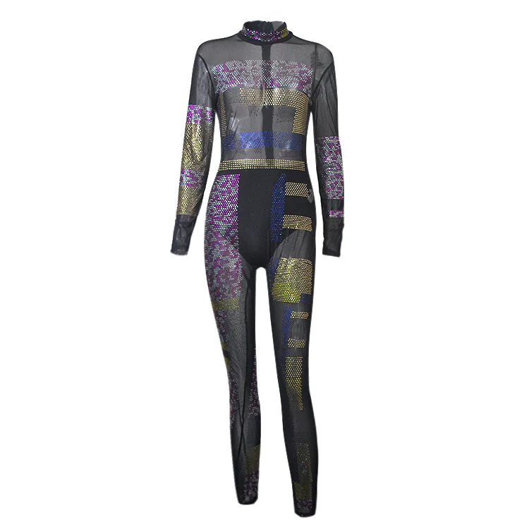 Новинка 2020 женский черный комбинезон с v образным вырезом и длинным рукавом