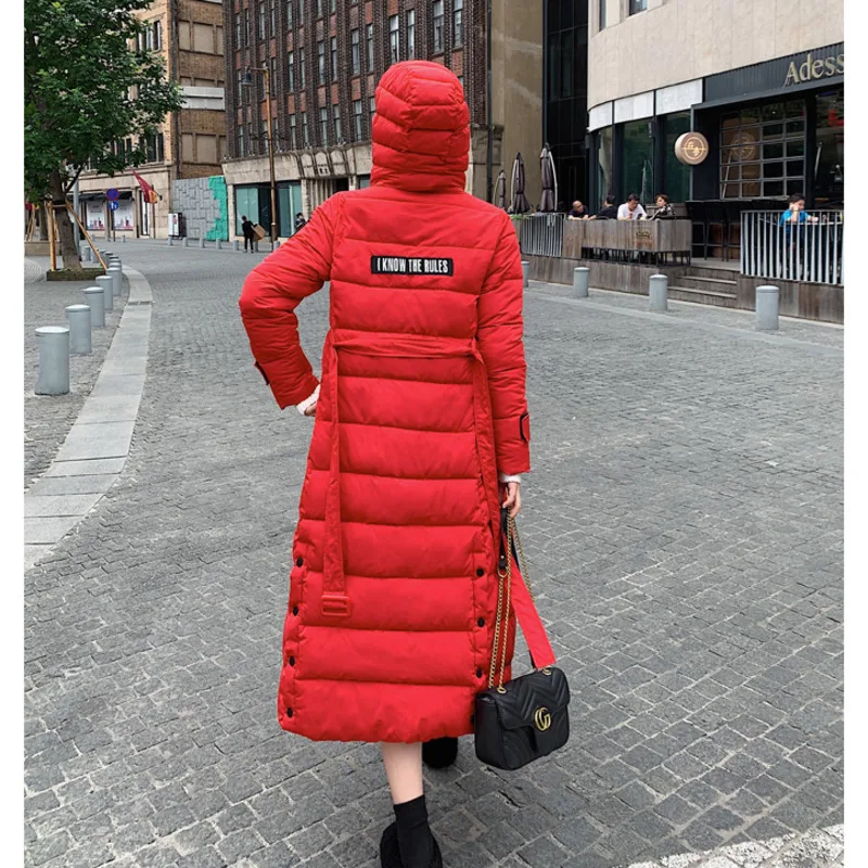

Cotton-padded Jacket Women Long Knee-length 2020 New Slim Belt Thickened Manteau Veste Femme Hiver Ukraine Parka Long Coat