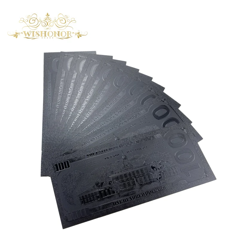 

10Pcs/lot American Black Gold Banknote 100 Dollar USD Gold Foil Banknote Fake Money For Collection Gifts