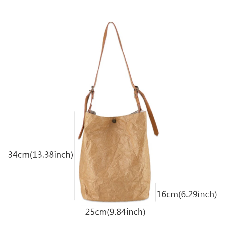 

2021 Casual Dupont Paper Bucket Bags for Women Retro High-Quality Shoulder Bag Kraft Paper Shopping Bag with Cotton Lining
