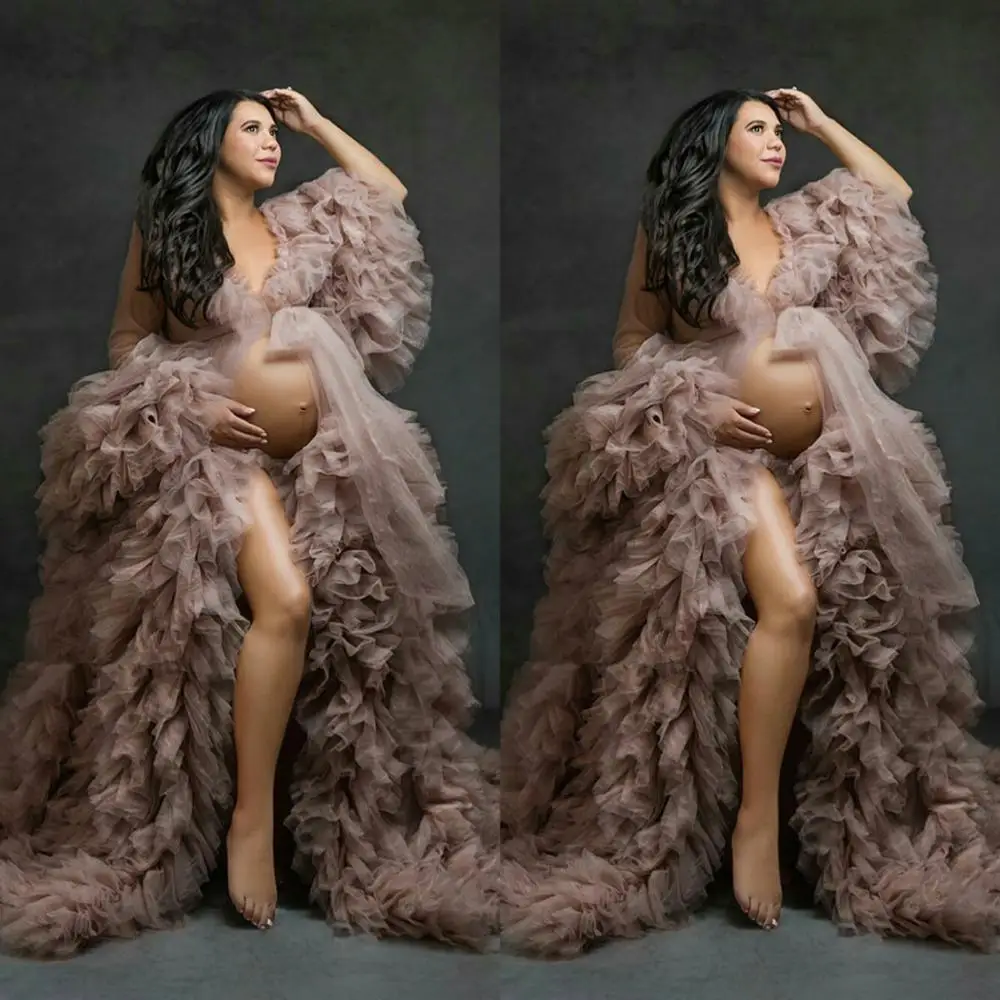 Роскошные платья с оборками для беременных 2021 ранние длинным рукавом вечерние в