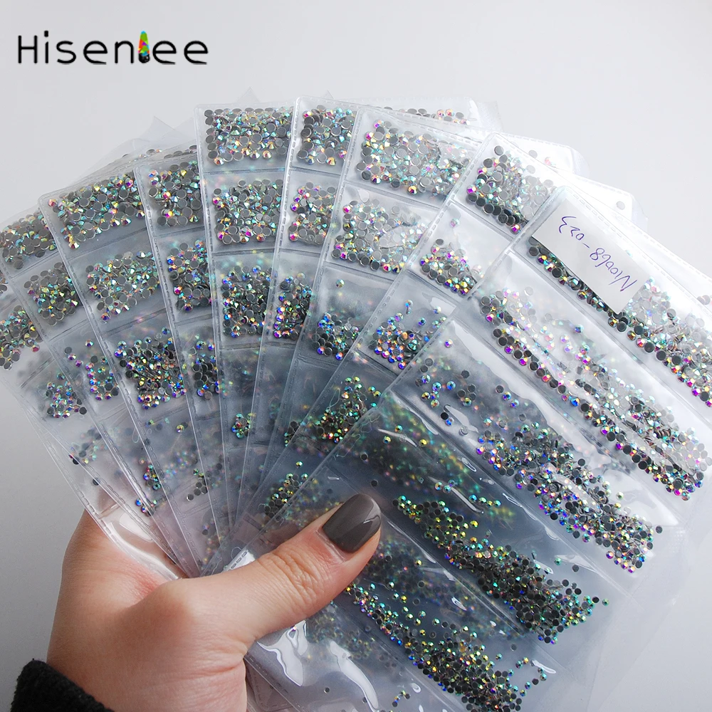 Стразы стеклянные AAAA, 6 размеров, ss3-ss10, 1728 шт., для самостоятельной фиксации