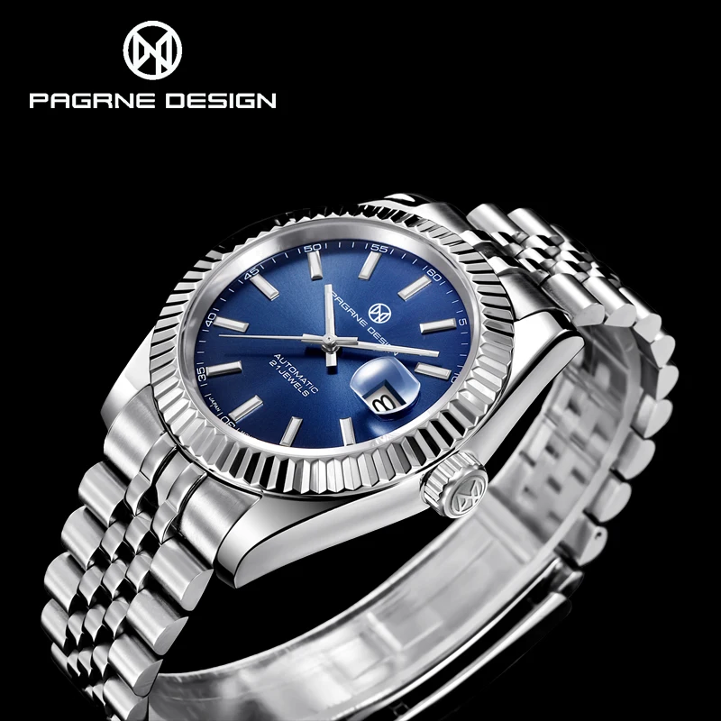 

PAGRNE DESIGN Brand watch For Men Stainless Steel NH35 Mechanical Wrist Watch100M Waterproof Automatic Clock 40MM Orologio Uomo