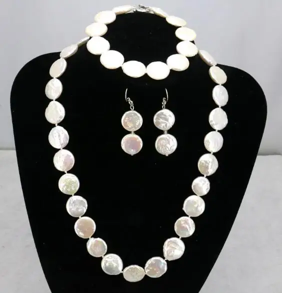 Женское колье, белые украшения, монетные украшения 11-12 мм, колье с сердечником 18 дюймов, браслет 7,5 дюйма