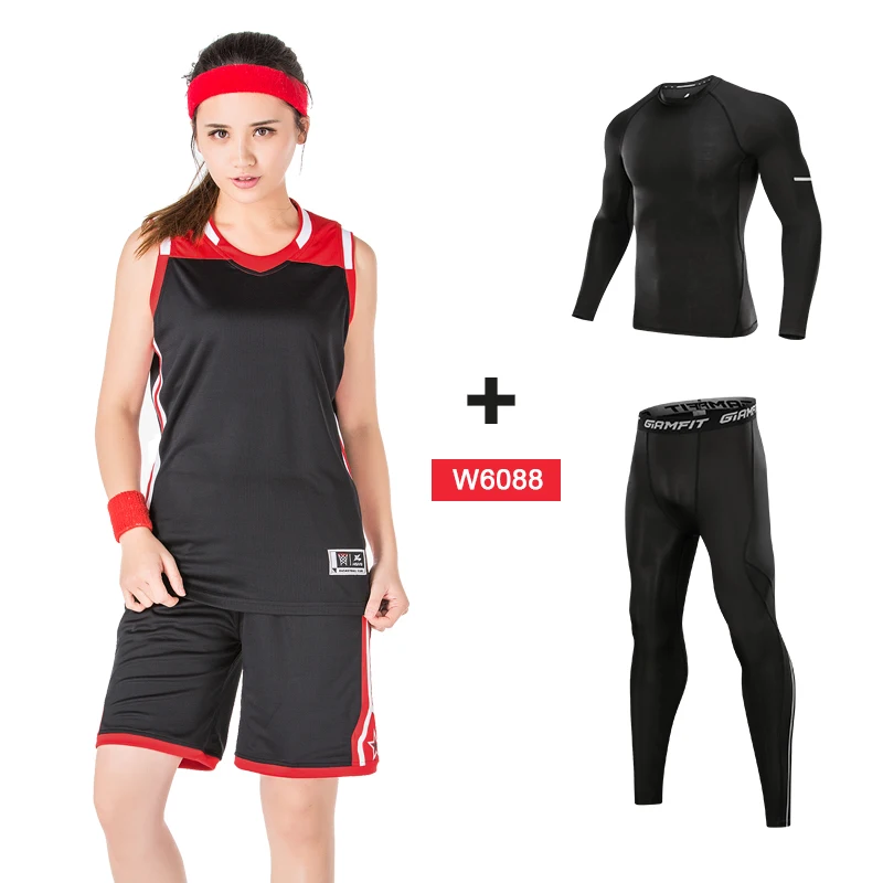 W6088 black suits Компрессионные спортивные костюмы для баскетбола, трико для бега, женские леггинсы для бега, одежда для фитнеса, тренажерного зала, трикотажные баскетбольные штаны, 4 шт - Цвет: W6088 black suits