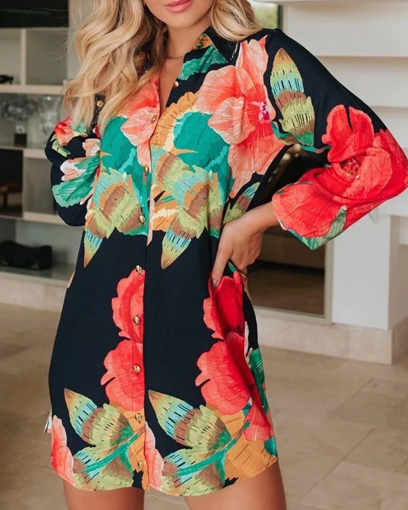 

Шикарное платье-рубашка MKD LUFI с цветочным принтом и пуговицами спереди, женское Повседневное платье