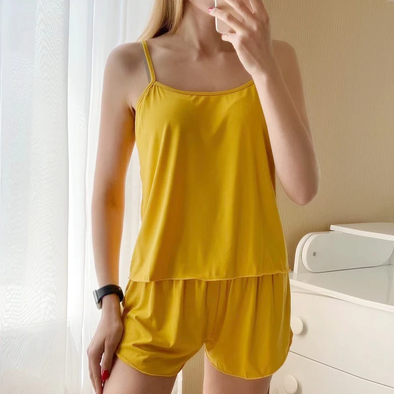 

Pajamas for Women Summer Solid Sleepwear Sexy Pyjamas Set Tank Top Shorts Cute Underwear Set Soft Sleeveless Nightwear