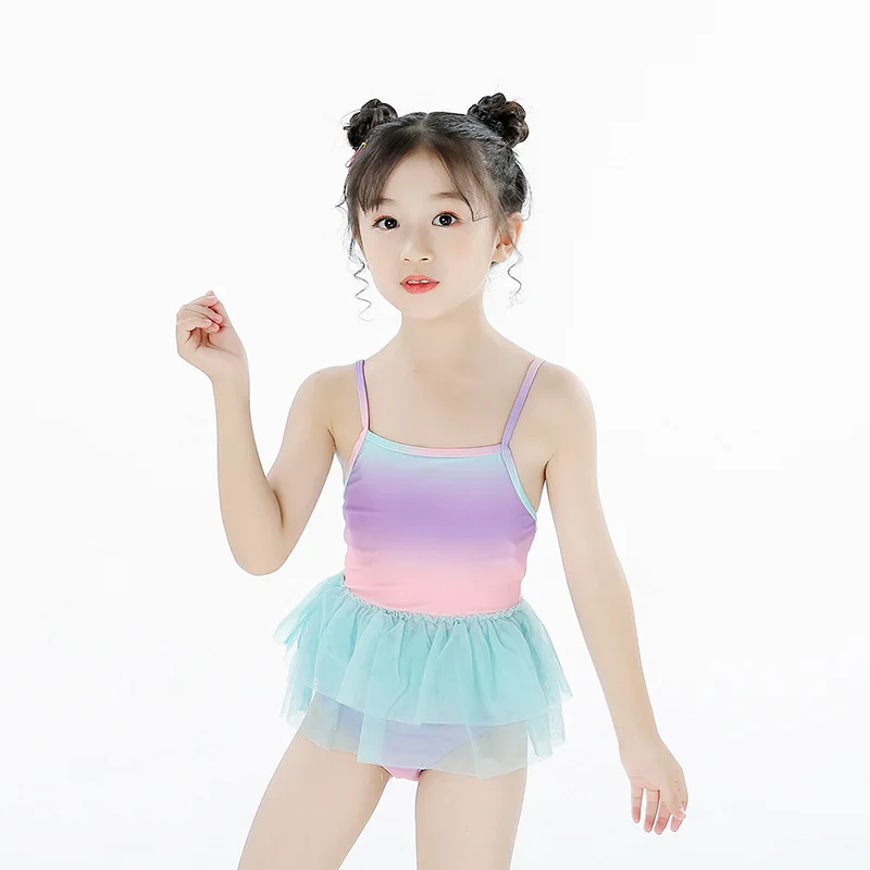 INS KID'S Swimwear Female Girls One-piece Cute Gradient Ballet Skirt Yarn Mesh Dress-Princess | Детская одежда и обувь
