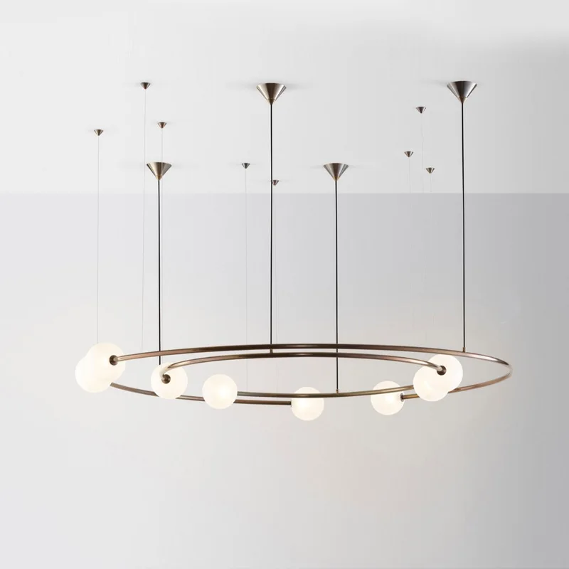 

Postmodern Creative LED Chandelier Lighting Glass Ball Round 8 Heads Hanging Lamp For Dining Living Room Restaurant Home Deco