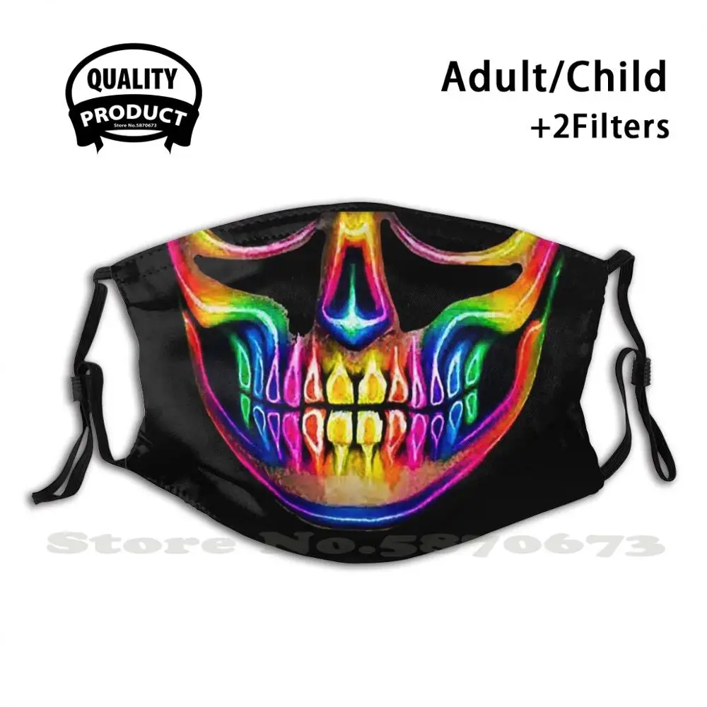 

Glowing Inside Funny Cool Cloth Mask Glow In The Dark Skull Sugar Skull Dia De Muerto Bright Rainbow Halloween Spooky Skeleton