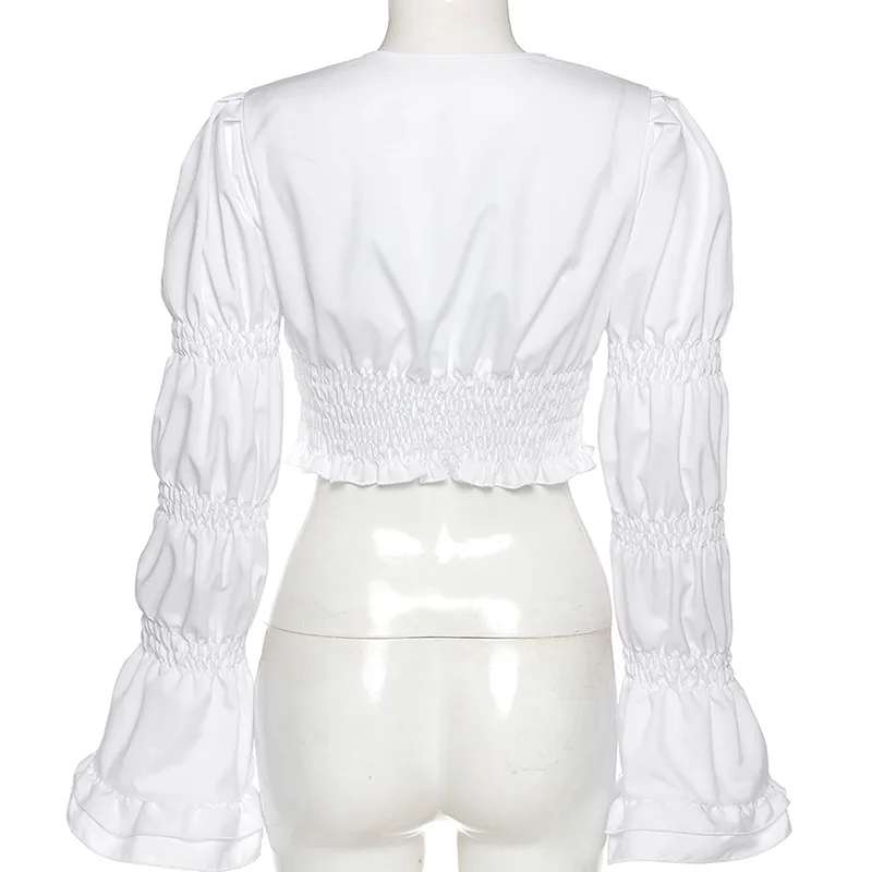 

2021 Spring Summer New Elegant Simple Solid White Basic Tee Women New Fashion Cute Bow Bandage Long Sleeve Slim Female T Shirt