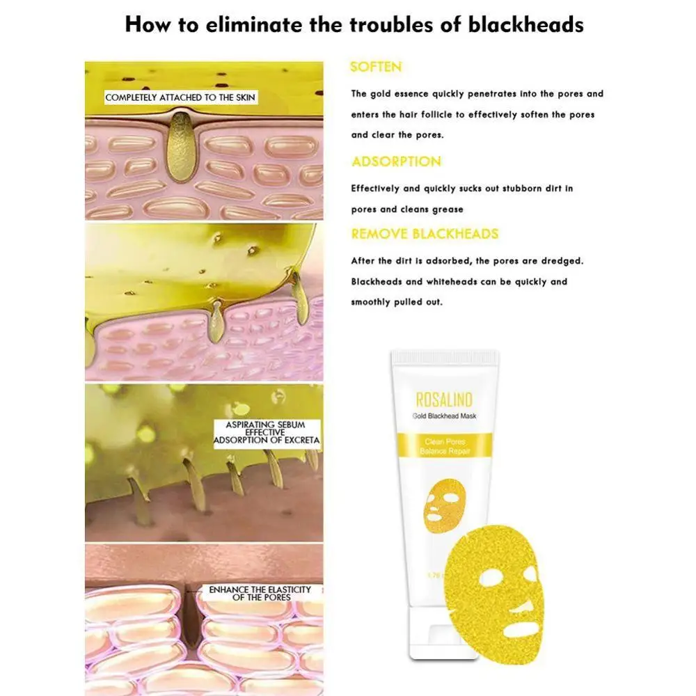 24K золотой коллагеновая маска для удаления черных точек прыщей черные точки с