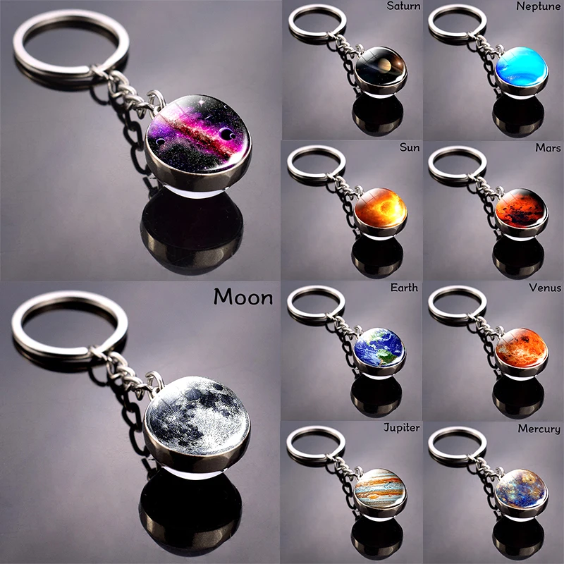 Брелок для ключей со стеклянным шариком модный двухсторонний брелок с