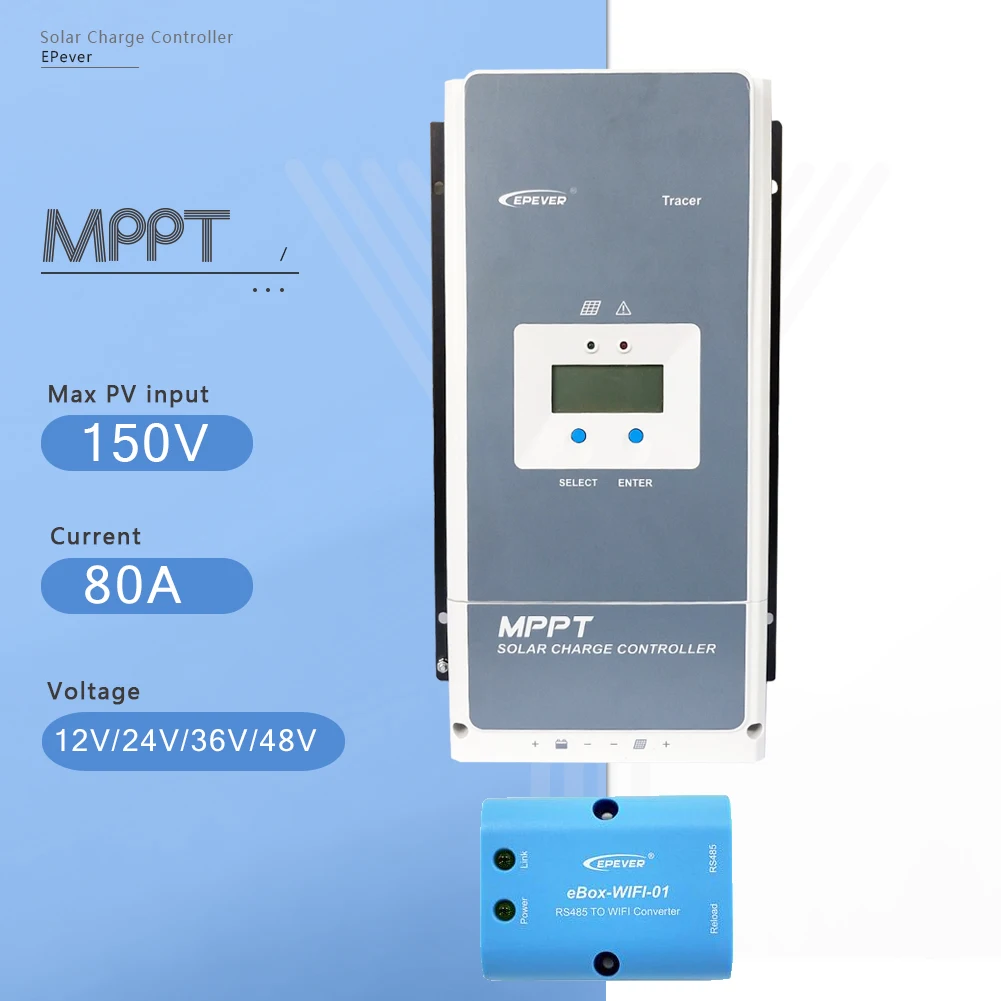 with WIFI MPPT 80A контроллер солнечного заряда 48 В/36 В/24 В/12 В отрицательный наземный аккумулятор Макс 200 в PV VOC регулятор солнечного заряда с ЖК-дисплеем - Цвет: with WIFI