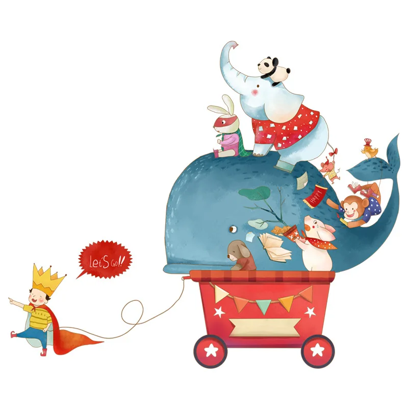 

2021 Big Whale Elephant Cartoon Animal Go To Play By Car Wall Children's Room Sofa Wall Bedroom Wall Layout