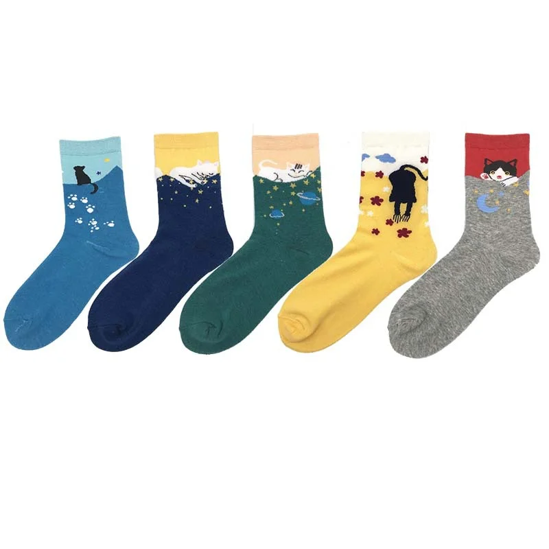 1 пара женские носки хлопок яркие цвета милый кот счастливый Тоторо дизайн мягкие