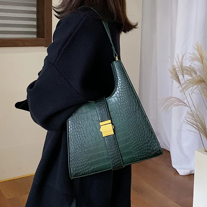 

Crocodile Pattern PU Leather Shoulder Bags For Women 2020 Retro Quality Handbags Lady Designer Totes Female Hand Bag