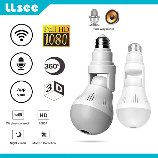

LLSEE V380 Wifi IP Camera Wireless Bulb 1080p HD 360 Panorama IR Light Home CCTV Security Surveillance Video