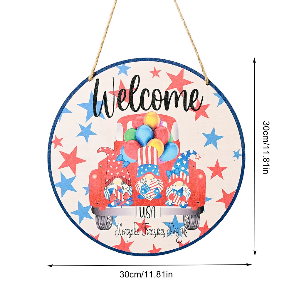 

Independence Day Welcome Wood Sign Wood Hanging Sign Patriotic Welcome Round Door Sign Wooden Hanging Wall Plaque