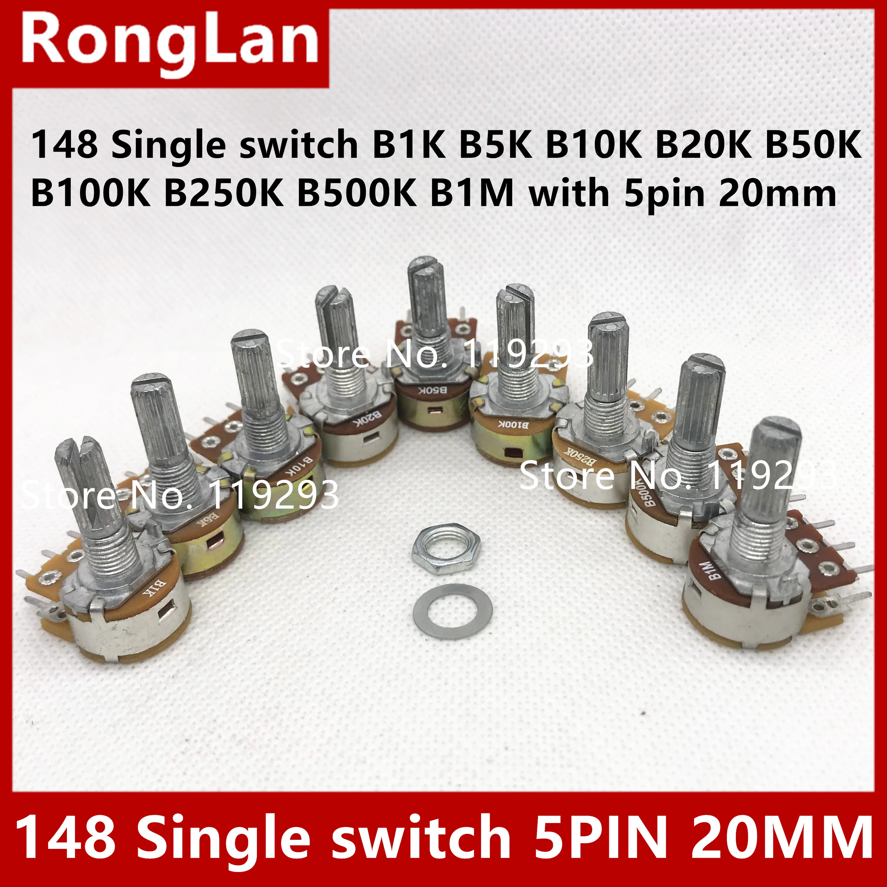 Adjustable resistance potentiometer humidifier 148 Single B1K B5K B10K B20K B50K B100K B250K B500K B1M with switch 5pin 20mm-5pc