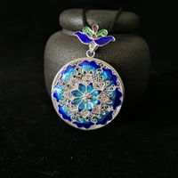 blue steampunk 999 sterling silver pendant chakra women wicca pendants cloisonne enamel handmade luxury jewelry vintage round