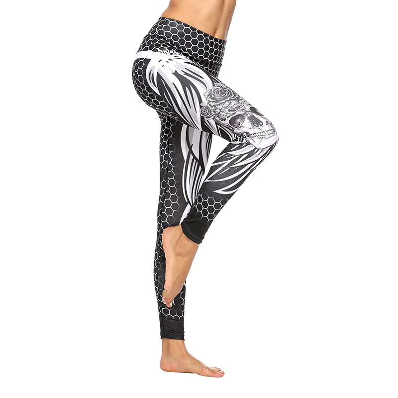 Женские леггинсы с высокой талией и 3D принтом штаны черепа Эластичные