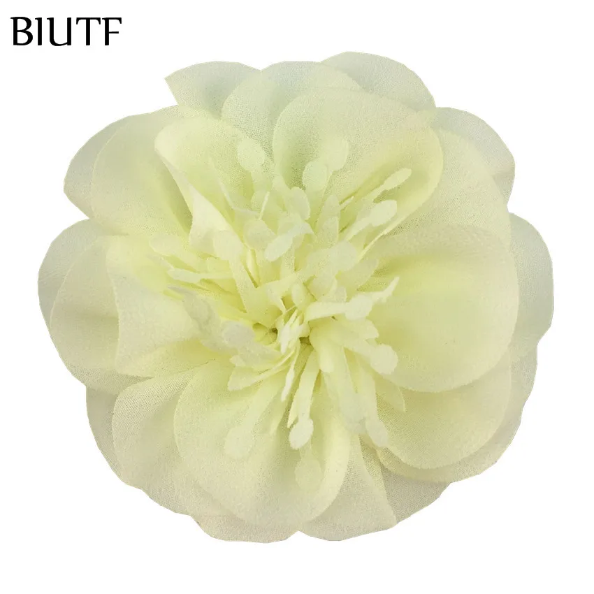 5pcs/lot 3.6'' Chiffon Flower with Stamen 9cm Bright color Headwear Flower Kids Lovely Hair Accessories TH298 - Цвет: 10-cream