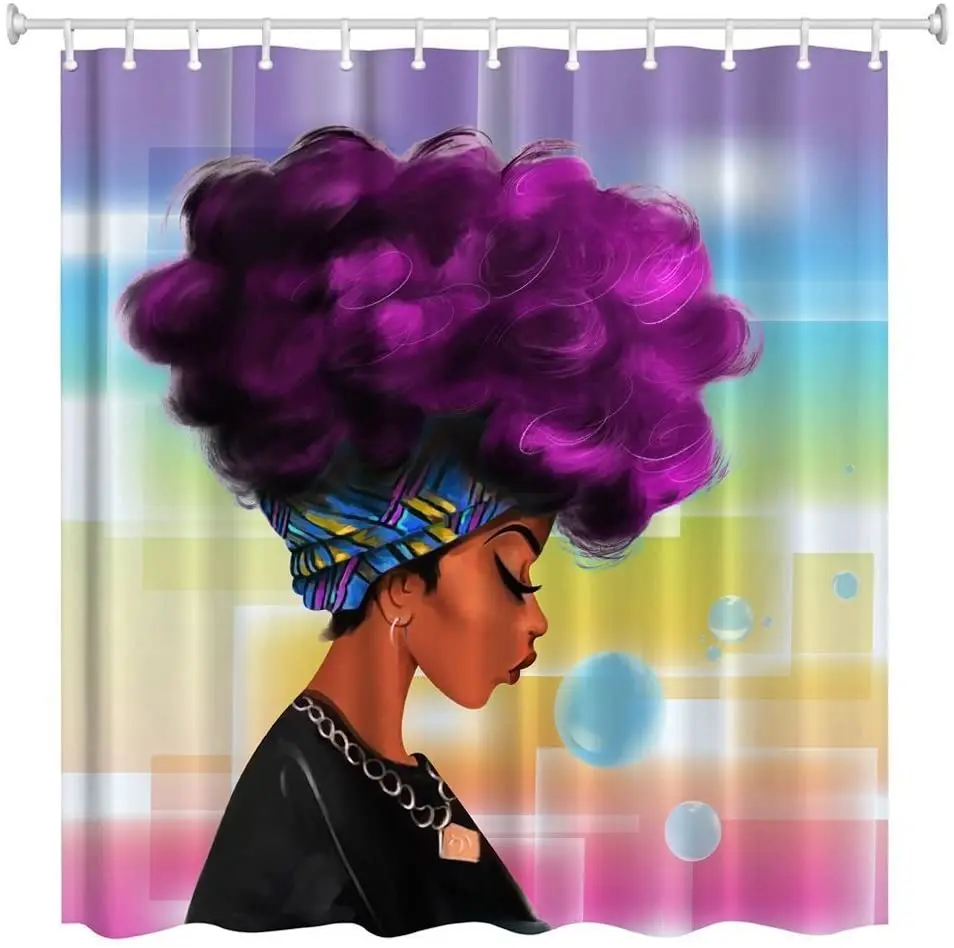 

Women Black with Purple Hair Hairstyle Waterproof Polyester Shower Curtain