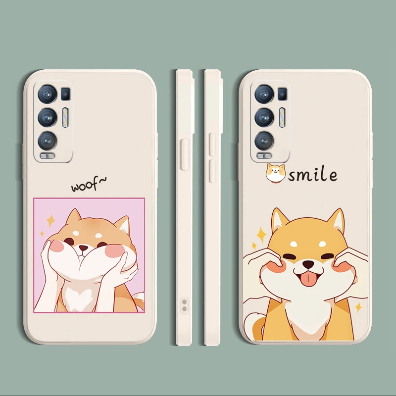 

For OPPO Reno2 Z F Reno6 Z 5 Pro 5G Reno 4 4G Phone Case Smiling Pet Dog Straight Edge Silicone Protective Cover