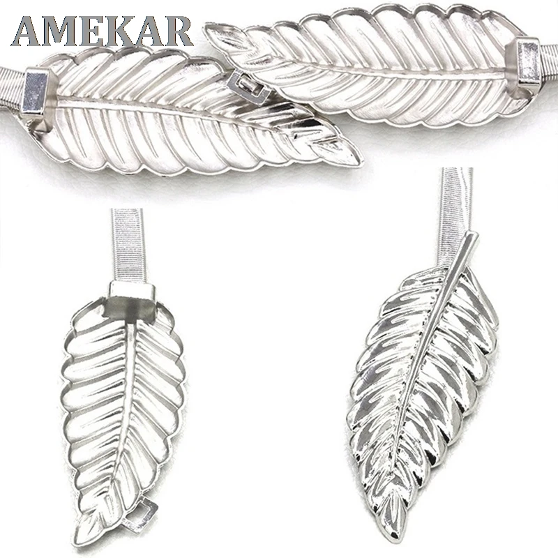 

New Flower Leaf Shape Wedding Designer Elastic Belts Women Girl Stretch Skinny Waist Belt Cummerbunds Metal Female Belt