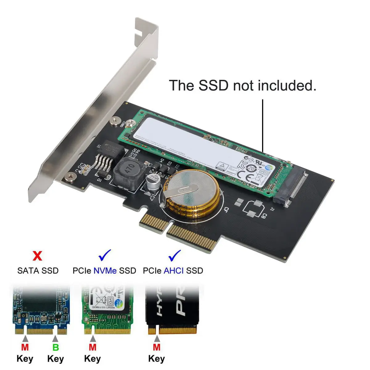 

Xiwai M.2 NGFF M Key SSD Nvme Card to PCI-E 3.0 x4 Adapter PCI Express with Power Failure Protection 4.0F Super Capacitor