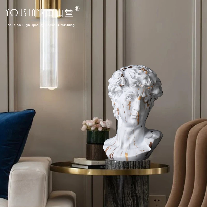 

Masked David Home Furnishings Head Bust Sculpture Outline In Gold Resin Abstract Sketch Desktop Ornaments Decorative Crafts