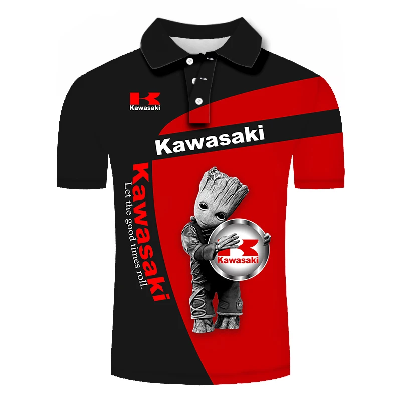 

Car Logo Kawasaki Motorcycle Casual Lapel Sports Pure Cotton Comfortable Sweat-absorbent Short-sleeved T-shirt Top Polo Shirt