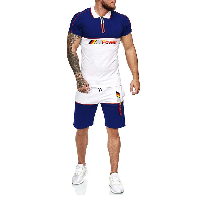 

2021 Summer New Bwm Sportswear 2 Pieces Set Men's T-shirt + Sports Shorts Set High Quality Tracksuit Men Tops Sports Running Set