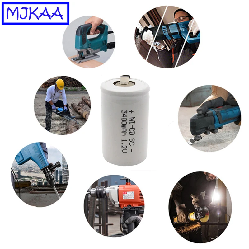 12 шт MJKAA SC 1,2 V перезаряжаемая батарея 3400mAh SC Sub C Ni-CD ячейка со сварочными вкладками для электрической дрели шуруповерт