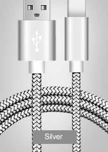 Серебристый Micro USB кабель type-C кабель 1,5 м/1 м/2 м/3 м все длина Дата USB зарядное устройство кабель для huawei p20 для Xiaomi Mi8 Mi9 для телефона Android - Цвет: Серебристый