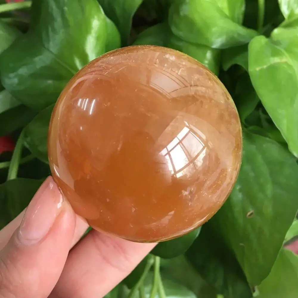 Оптовая продажа натуральный желтый Lceland SPAR хрустальный шар фэн шуй кулон