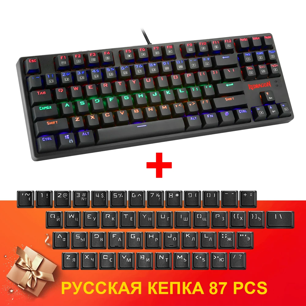 Redragon DAKSA K576 Радужная USB Механическая игровая клавиатура синий светодиодный переключатель с подсветкой 87 клавиш проводной ПК компьютерный геймер - Цвет: K576Rainbow RU