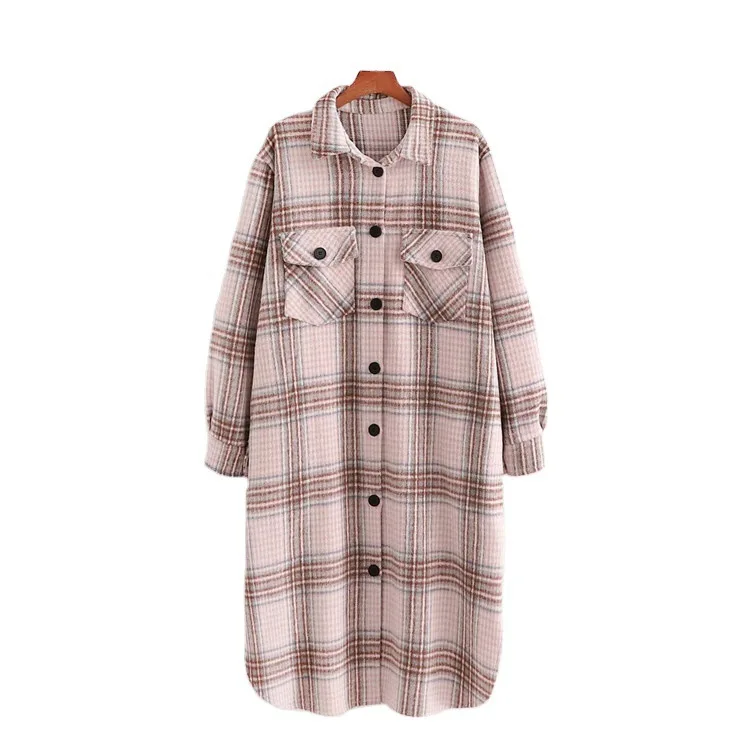 

2021 feminino korean abrigos mujer Single-breasted design long long long woolen coat autumn winter women plaid coat za người