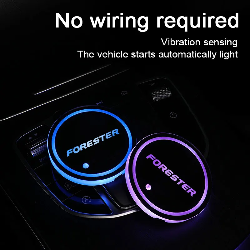 

Car Logo Led Atmosphere Light 7 Colorful Cup Luminous Coaster Holder For Subaru Forester 2006 2007-20201 2022 Accessories