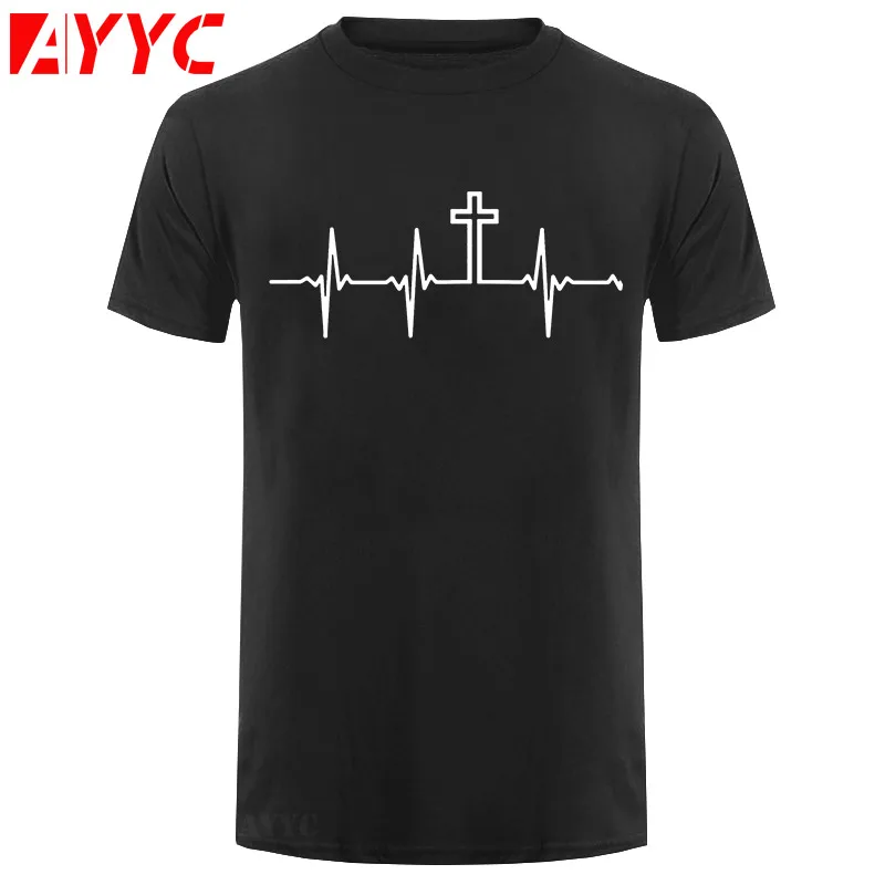 

AYYC футболка с рисунком Кристиан мой сердцебиение и Кресты футболка с круглым вырезом Формальная летняя с солнечным светом натуральный хлоп...
