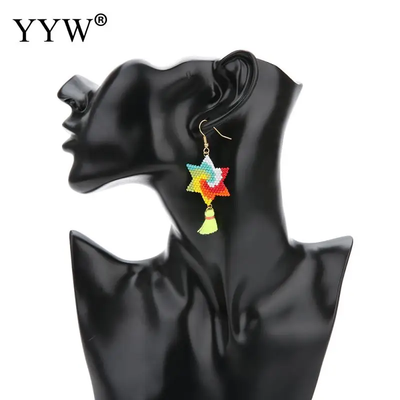 Женские Висячие серьги с кисточками разноцветные Seadbeads узор гексаграммой