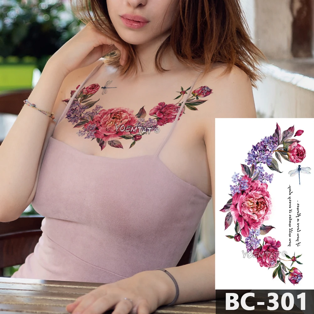 1 Sheet Chest Body Tattoo Temporary Waterproof Jewelry Heart shaped lock feather wings Pattern Decal Waist Art Tattoo Sticker
