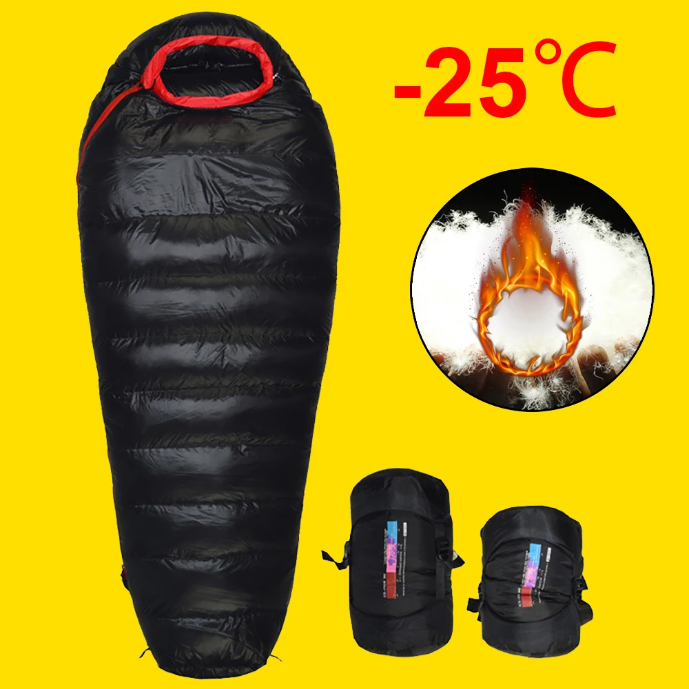 

Very Warm White Duck down filled Adult Mummy Camping Sleeping Bag Fit for Winter Thermal 5 kinds of thickness Travel Hiking