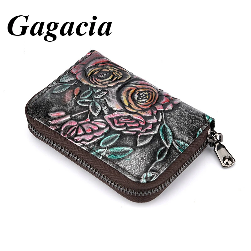 Gagacia Genuine Leather Short Card Bag Holder Vintage Coin Pocket Credit High Quality New Women Zipper Bifold Wallet Money Purse