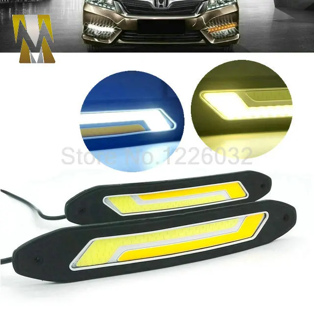 

2 In 1 Flexible Car DRL Daytime Running Lights + Turning Lights LED COB Day Light DRL White Amber Turning Steering Signal Lamps