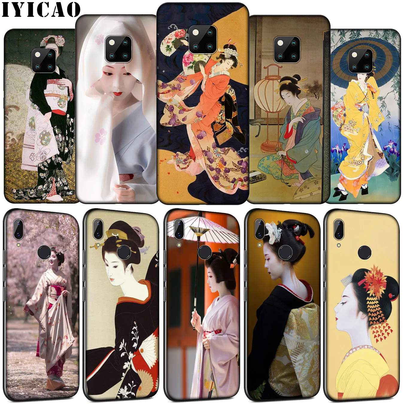 IYICAO beautiful girl japanese geisha Soft Silicone Phone Case for Huawei Mate 30 20 10 Pro Nova 5i 4 3 3i 2i 2 Lite Black Cover | Мобильные