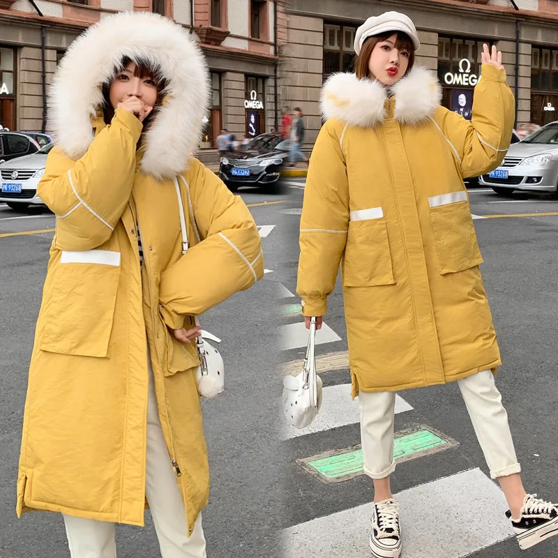 Зима 2019 новая зимняя куртка пальто мода тяжелые волосы длинные ветряные пуховики