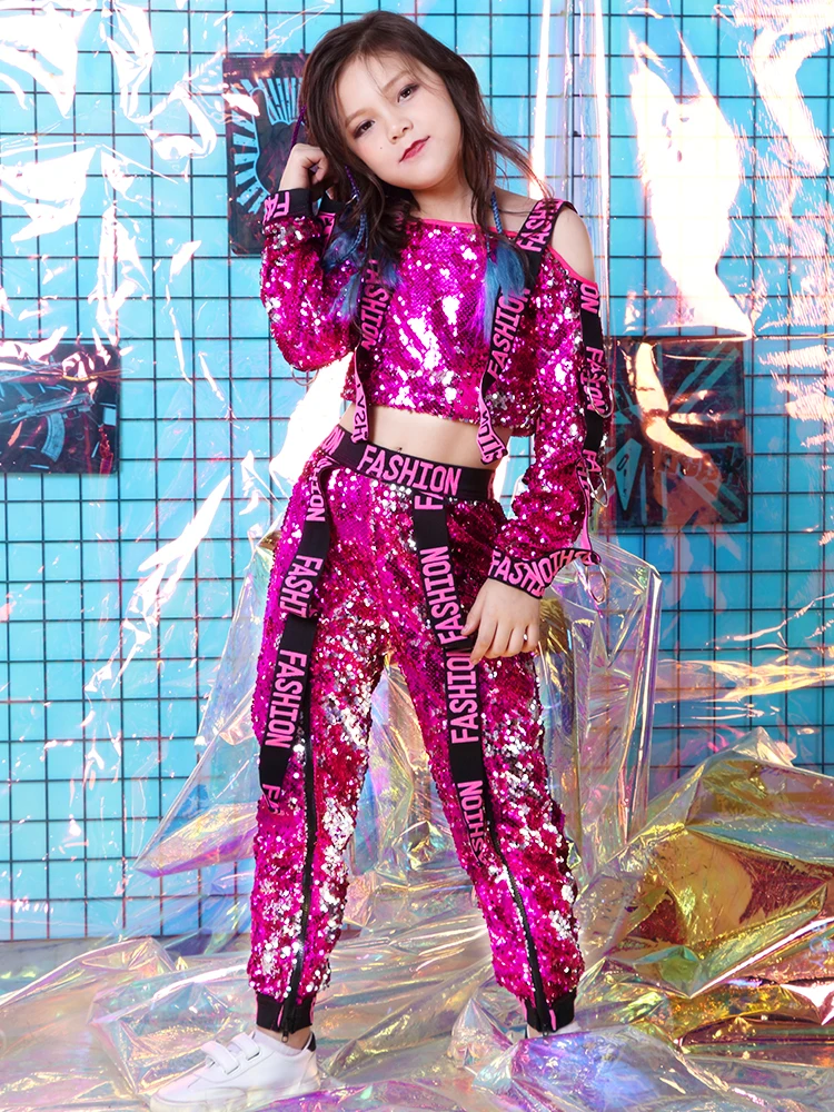 Kids Hip Hop Dance Clothing Rose Sequins Girls Jazz Costumes Ballroom Dancing Shelf Drum Performance Clothes Outfits | Тематическая