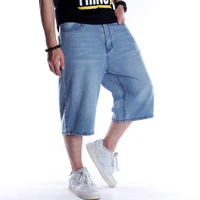 jean short men 34 length trouser male straight plus size 46 summer loose breeches vintage hip hop streetwear pant denim shorts